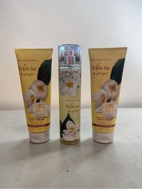 🫶🏻 Set of 3 Bath & Body Works White Tea & Ginger Fragrance Mist and Body Cream